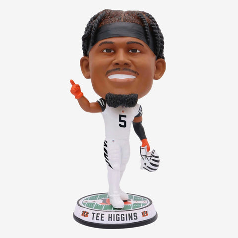 Tee Higgins Cincinnati Bengals White Tiger Stripe Uniform Field Stripe Bighead NFL Bobblehead