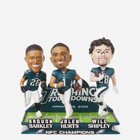 Saquon Barkley, Will Shipley & Jalen Hurts Philadelphia Eagles NFC Championship 7 Rushing Touchdowns Mini Scene NFL Football Bobblehead