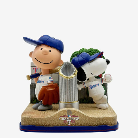 Charlie Brown & Snoopy Texas Rangers Peanuts 2023 World Series Champions Trophy Dual Bobblehead MLB Bobblehead