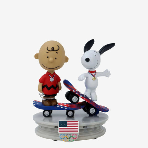 2024 Olympics Team Usa Skateboarding Charlie Brown & Snoopy Peanuts Dual Mini Bobblehead