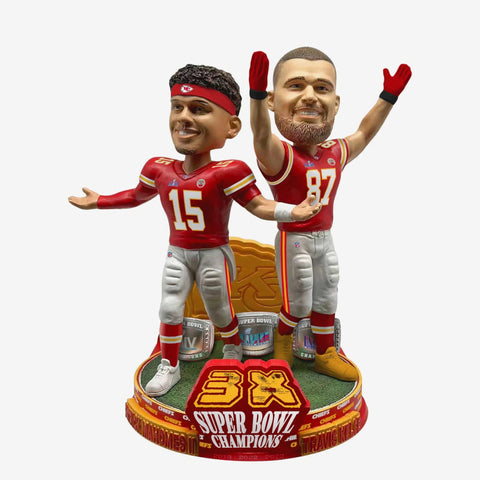 Patrick Mahomes & Travis Kelce Kansas City Chiefs 3x Super Bowl LVIII Champions Dual Bobblehead NFL