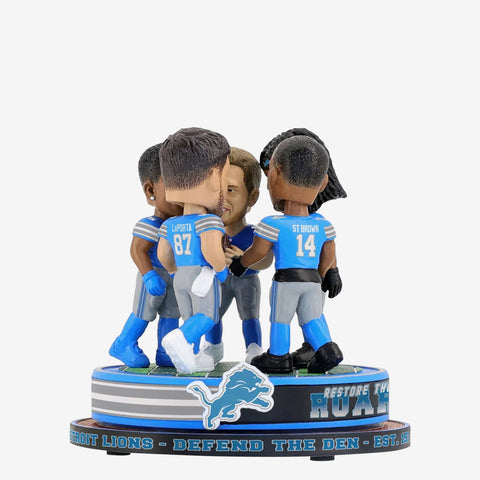 Jared Goff, Amon-Ra St. Brown, Jahmyr Gibbs, David Montgomery & Sam LaPorta Detroit Lions Huddle Spinner Mini Bobblehead Scene NFL