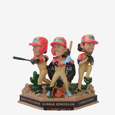 Adley Rutschman, Gunnar Henderson & Corbin Burnes Baltimore Orioles 2024 All-Star Mini Bobblehead Scene MLB Baseball Bobblehead