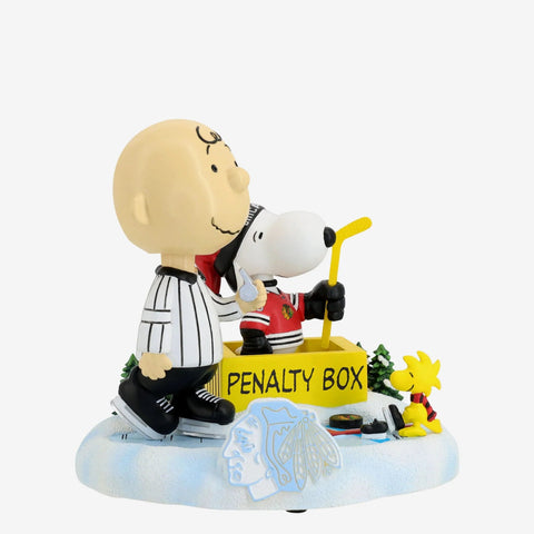 Charlie Brown, Snoopy & Woodstock Chicago Blackhawks Peanuts Penalty Box Mini Bobblehead Scene NHL