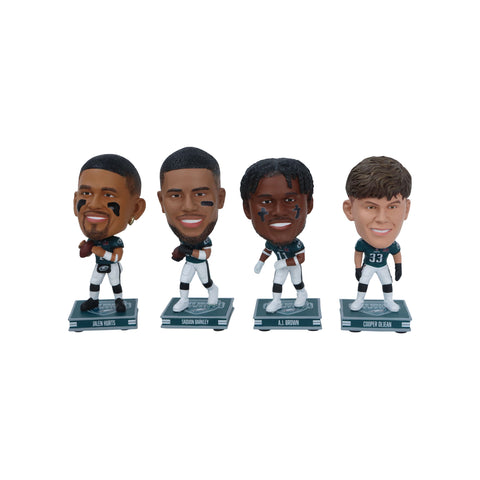 Jalen Hurts, Saquon Barkley, A.J. Brown & Cooper DeJean Philadelphia Eagles Super Bowl LIX Champions Mini Bighead 4-Pack Set NFL Bobblehead