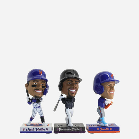 Francisco Lindor Juan Soto & Mark Vientos New York Mets 3 Pack Mini Bighead Bobblehead Set MLB Bobblehead