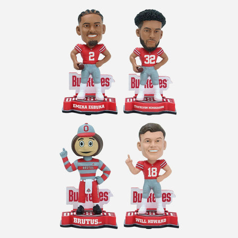 Will Howard, Emeka Egbuka, Treveyon Henderson & Brutus Buckeye Ohio State Buckeyes 4 Pack Mini Boxed Set NCAA College Bobblehead