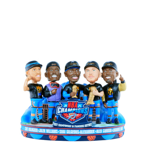 Chet Holmgren, Jalen Williams, Shai Gilgeous-Alexander, Alex Caruso & Luguentz Dort Oklahoma City Thunder 2025 NBA Champions First Franchise Championship Mini Bobblehead Scene NBA