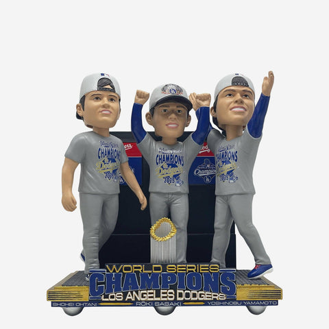 Shohei Ohtani, Roki Sasaki & Yoshinobu Yamamoto Los Angeles Dodgers 2025 World Series Champions Comeback Of The Ages Locker Room Mini Scene MLB Baseball Bobblehead