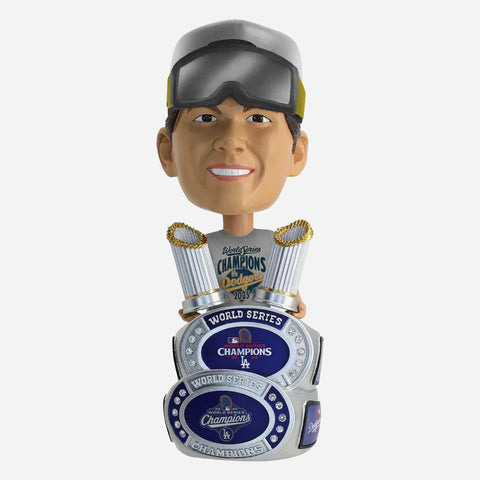 Yoshinobu Yamamoto Los Angeles Dodgers 2025 Back To Back World Series Champions Cap & Tee Bighead MLB Baseball Bobblehead