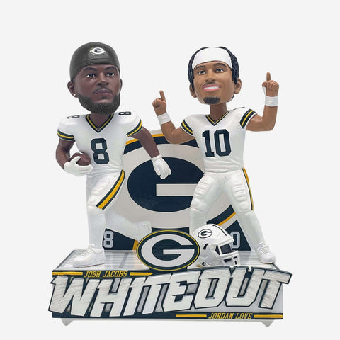 Jordan Love & Josh Jacobs Green Bay Packers White Out Dual NFL Football Bobblehead