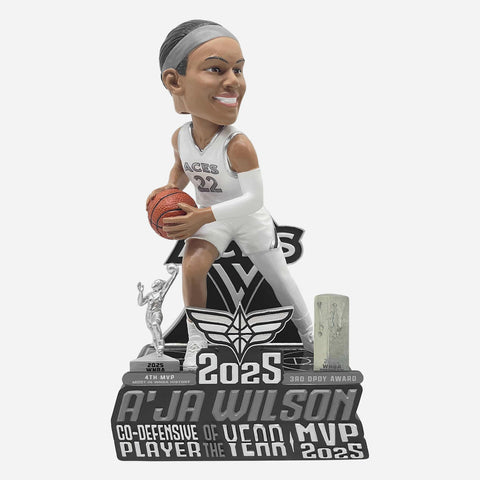 A'ja Wilson Las Vegas Aces 2025 Co-Defensive Player Of The Year & MVP WNBA Bobblehead