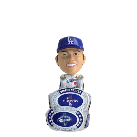 Yoshinobu Yamamoto Los Angeles Dodgers 2025 Back To Back World Series Champions Mini Ring Base Bighead MLB Bobblehead