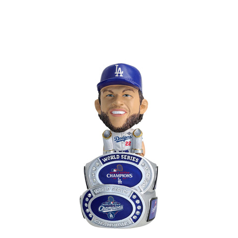 Clayton Kershaw Los Angeles Dodgers 2025 Back To Back World Series Champions Mini Ring Base Bighead MLB Bobblehead